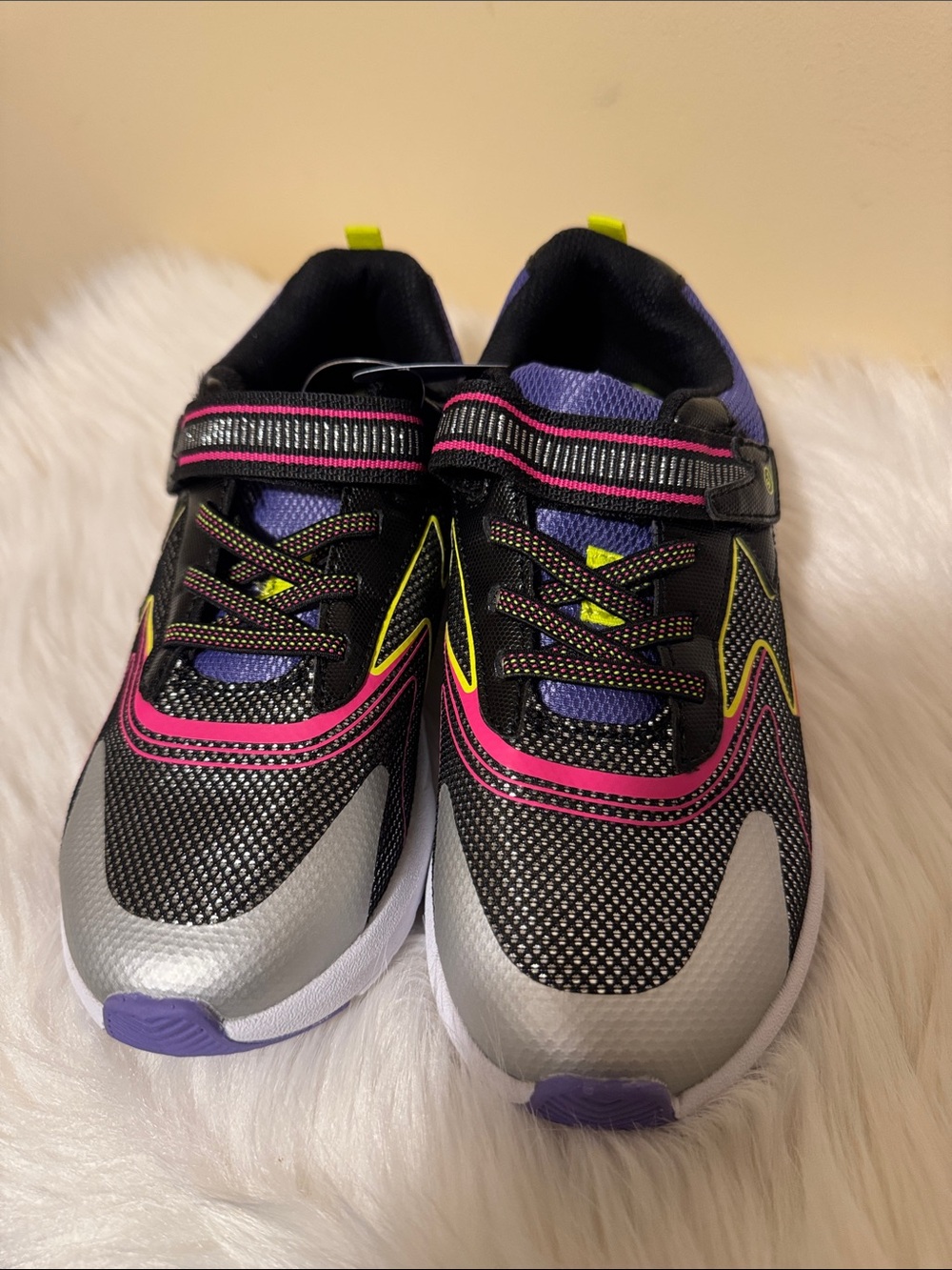 Kids Black & Pink Athletic Sneakers - Lightweight Comfort Size 2.5M